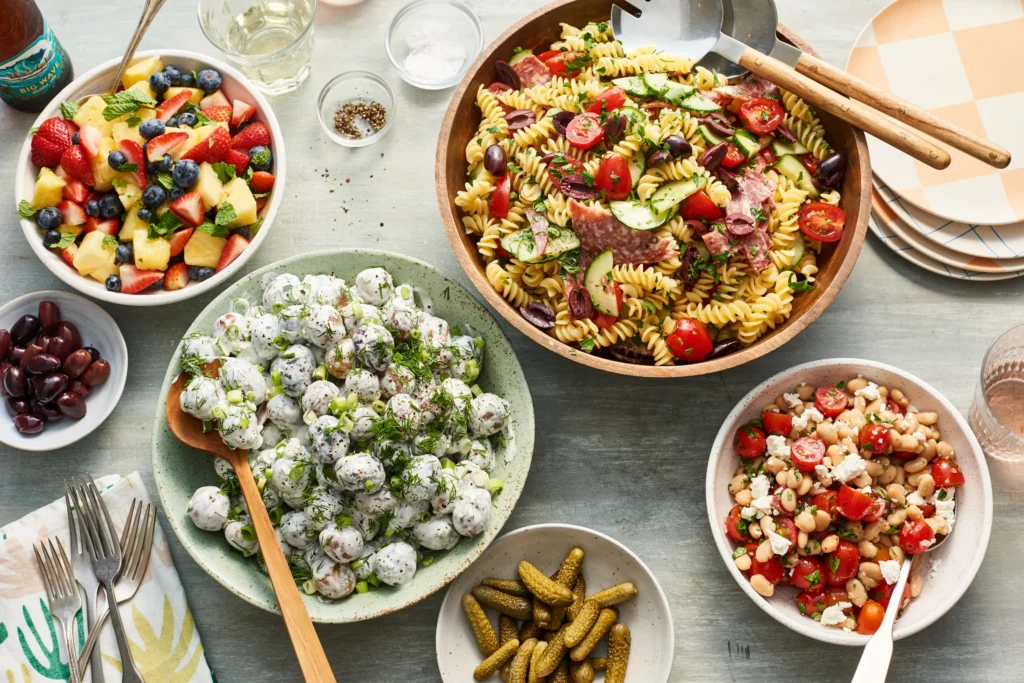 salad, macaroni,potato or fruit salad side dishes to pair Grilled Steak and Asparagus Kabob
