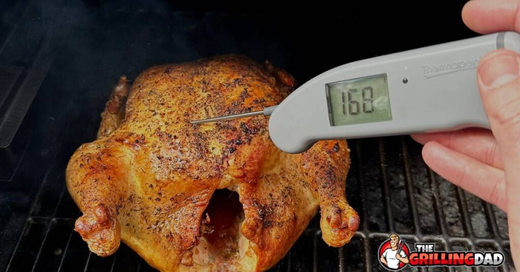  meat thermometer to monitor the internal temperature of the chicken  to Smoked Whole Chicken
