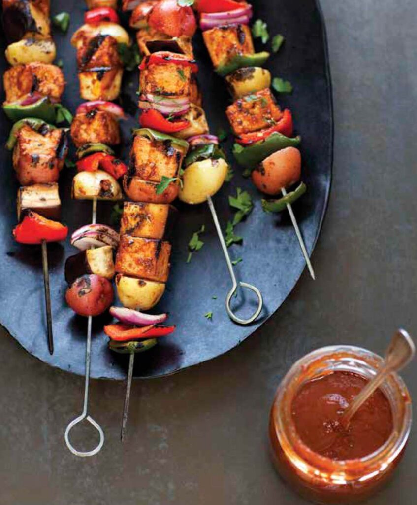 Grilled Vegetables Skewers with bbq sauce