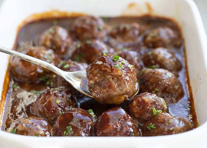 BBQ meatballs made with three simple ingredients Oven Method