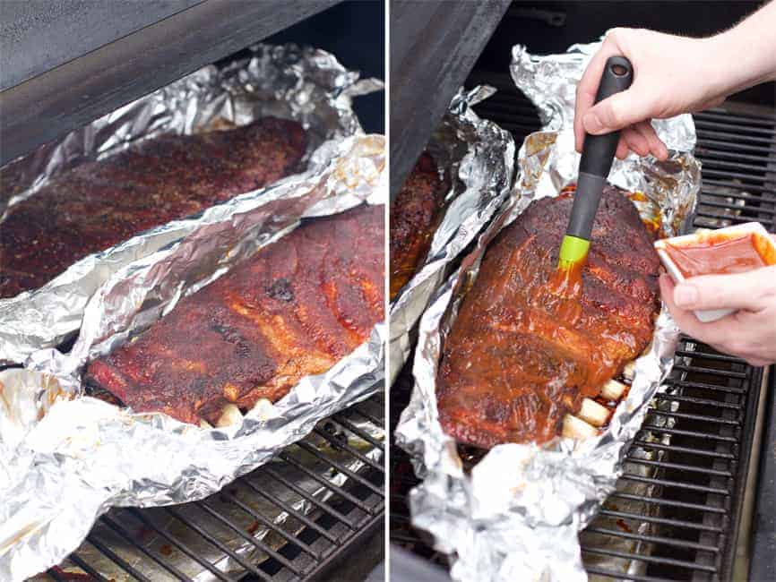 remove the ribs from the foil and place them back on the smoker