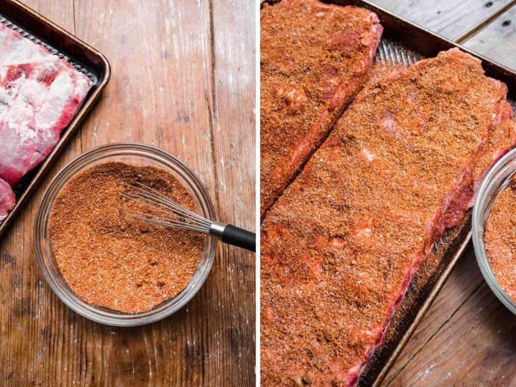 ribs are clean and dry, it’s time to apply your chosen rub or marinade.