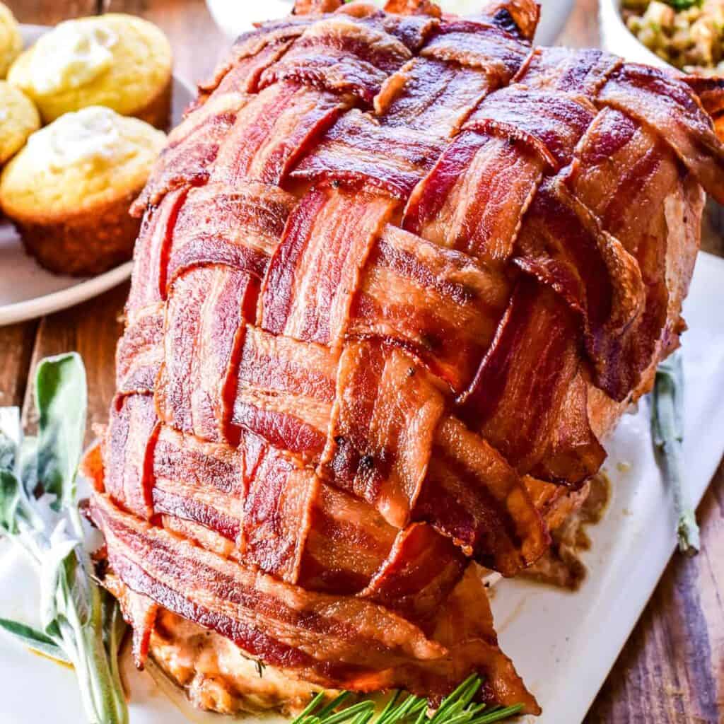 Serving BBQ Bacon-Wrapped Turkey Breasts