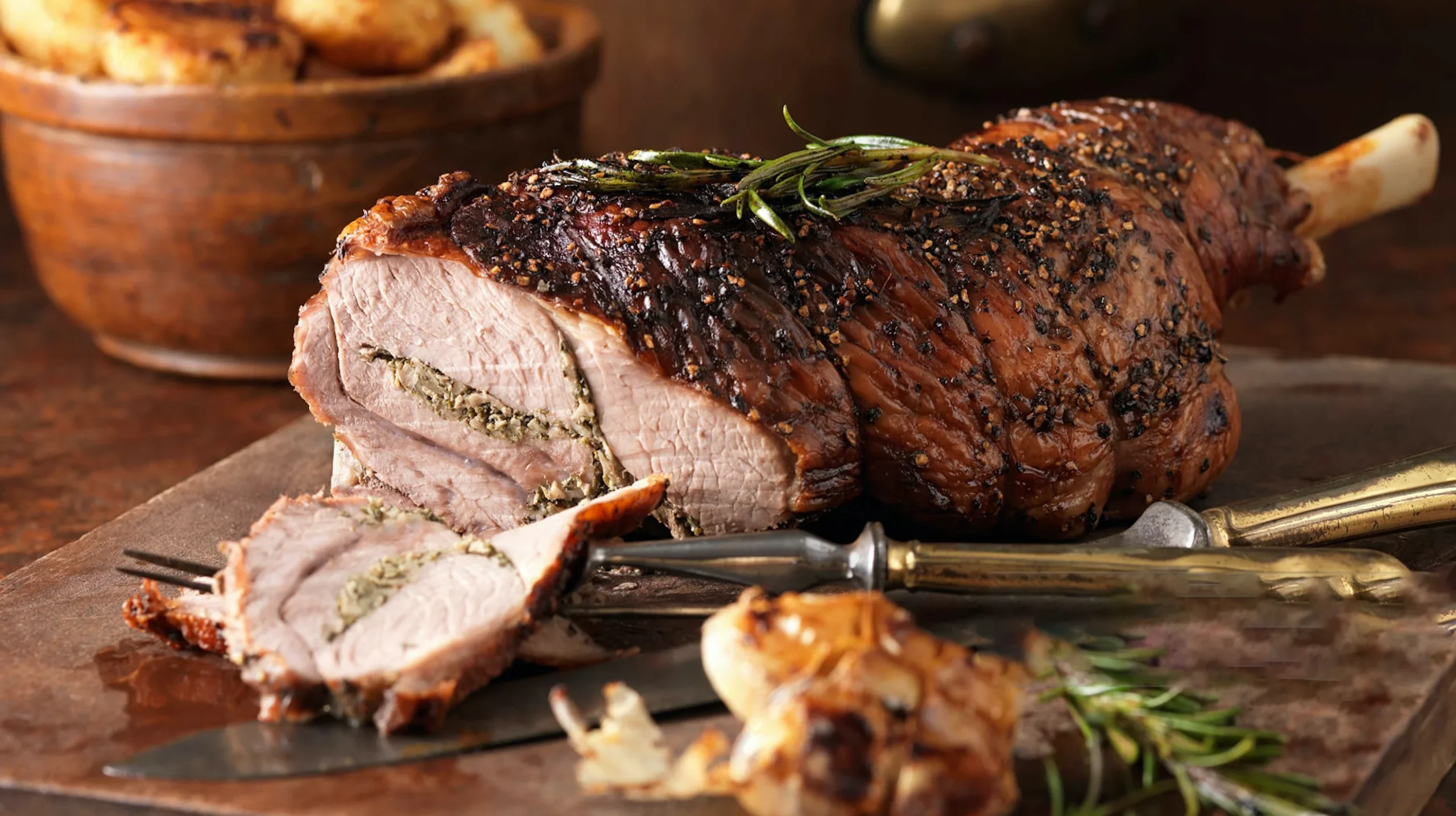 Carving the BBQ Rosemary and Garlic Lamb Roast